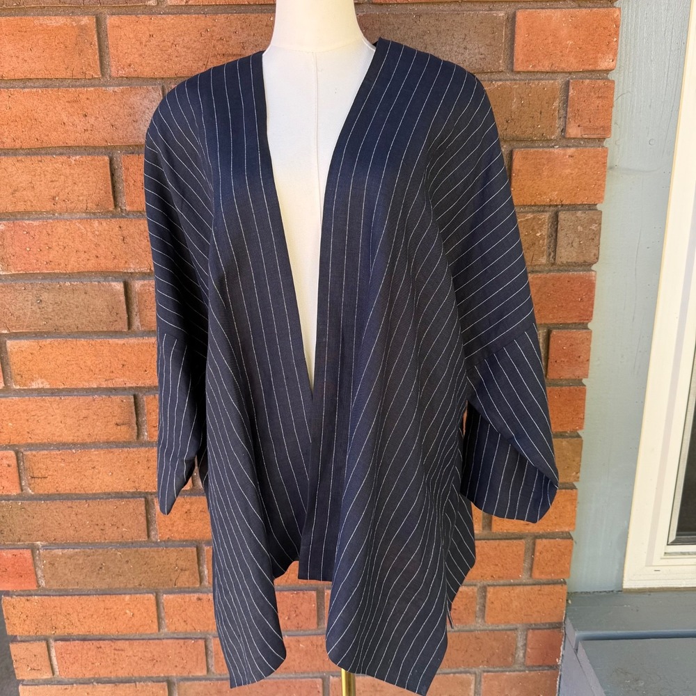 Shirin Guild Kimono Inspired Jacket Open Art‎ Lagenlook Striped | Blue | Medium